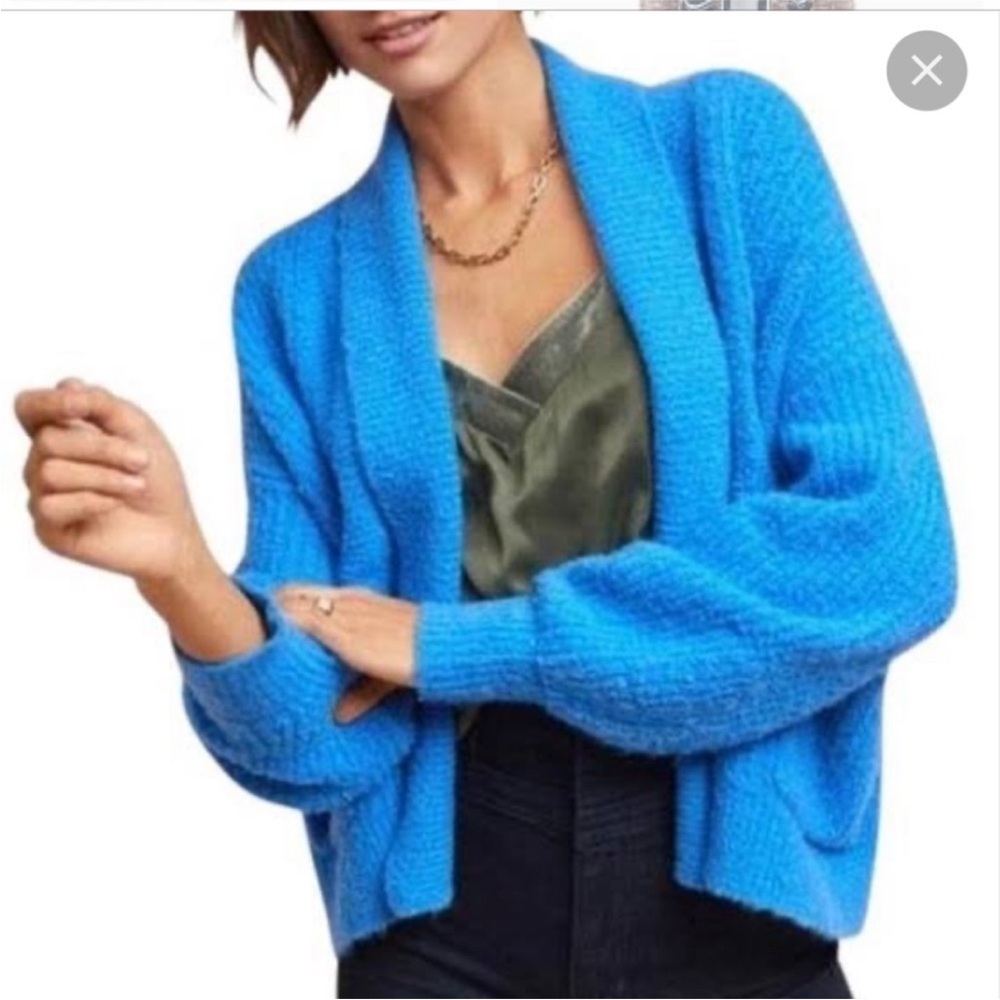 Anthropologie Bright Blue Chunky Knit Open Cardigan